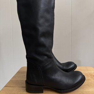 ASH Riding Pull On Boots Black Leather Knee High Sz 38
